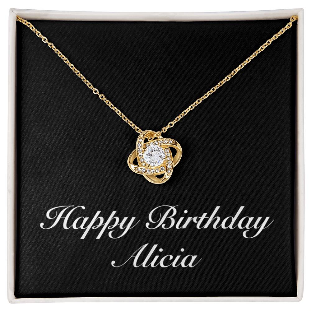 Happy Birthday Alicia v2 - 18K Yellow Gold Finish Love Knot Necklace