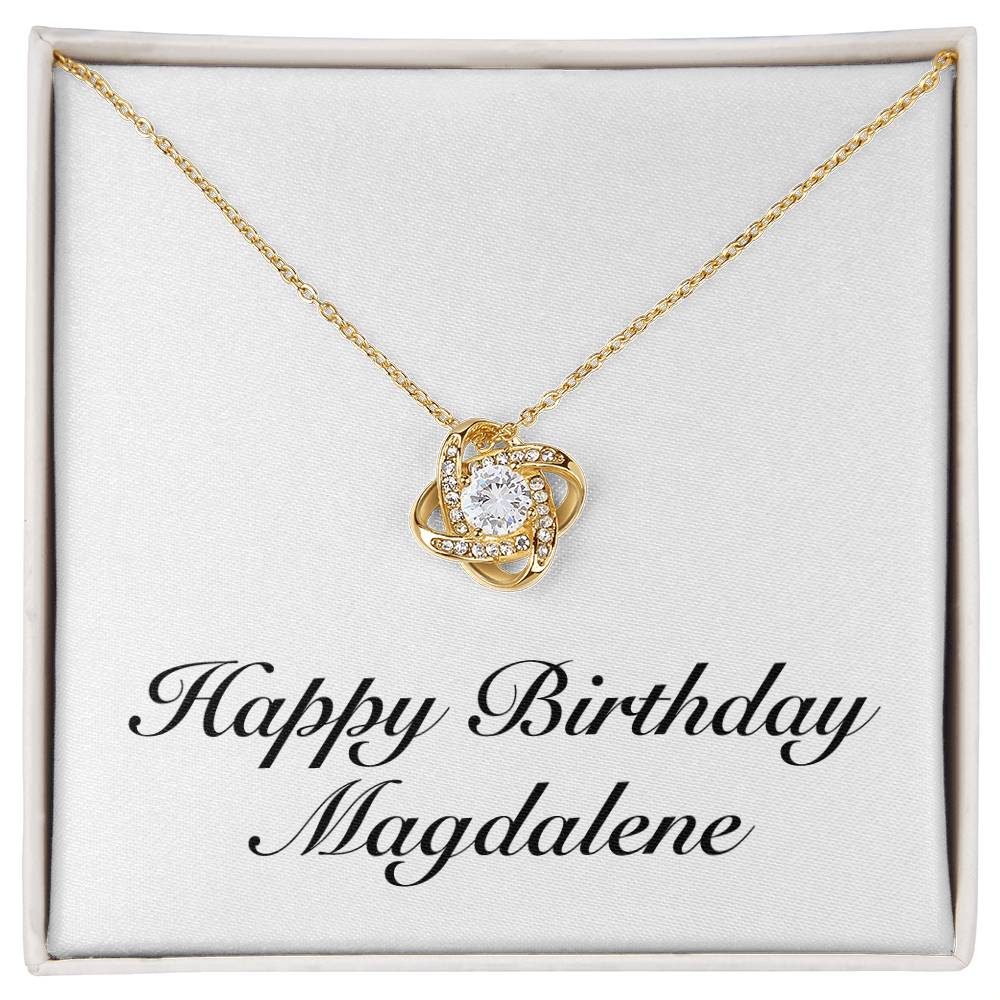 Happy Birthday Magdalene - 18K Yellow Gold Finish Love Knot Necklace