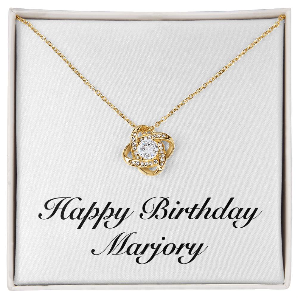 Happy Birthday Marjory - 18K Yellow Gold Finish Love Knot Necklace