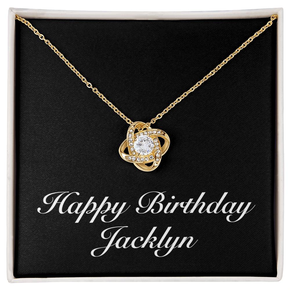 Happy Birthday Jacklyn v2 - 18K Yellow Gold Finish Love Knot Necklace