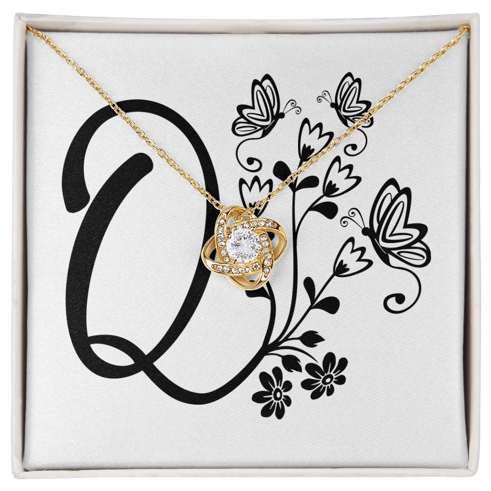 Botanical Monogram Q - 18K Yellow Gold Finish Love Knot Necklace