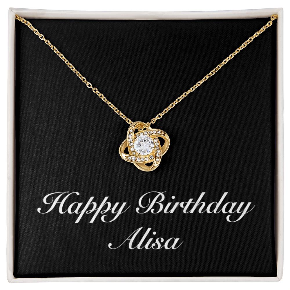 Happy Birthday Alisa v2 - 18K Yellow Gold Finish Love Knot Necklace