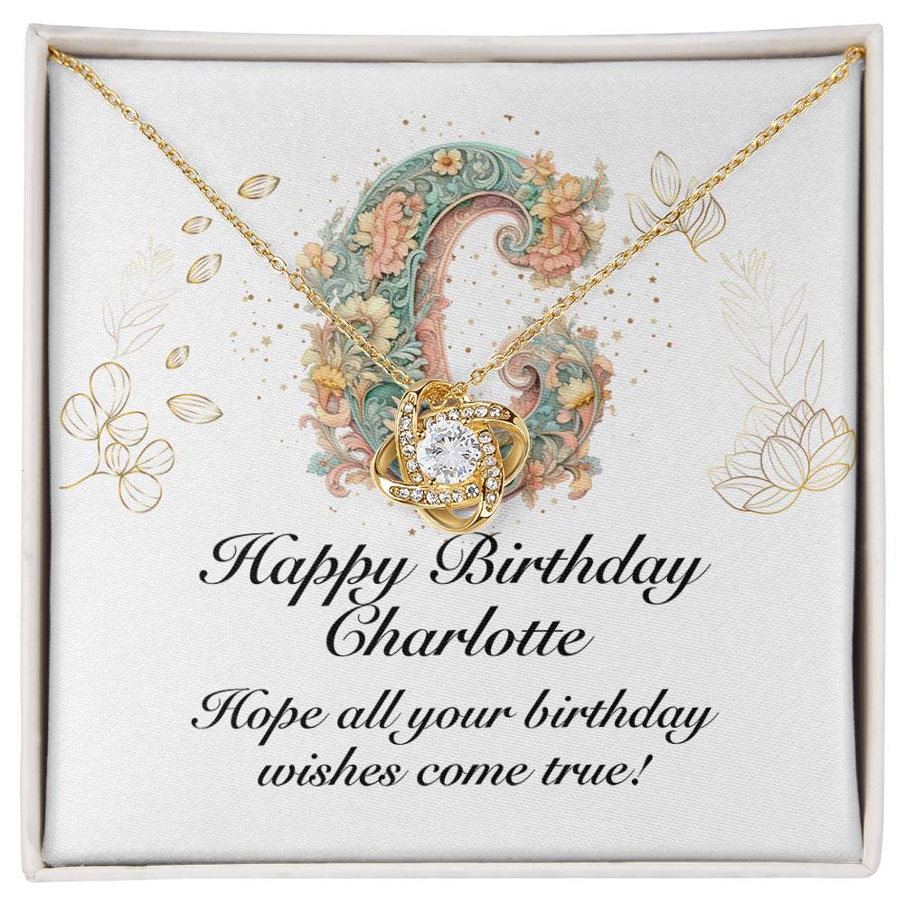 Happy Birthday Charlotte v01 - 18K Yellow Gold Finish Love Knot Necklace