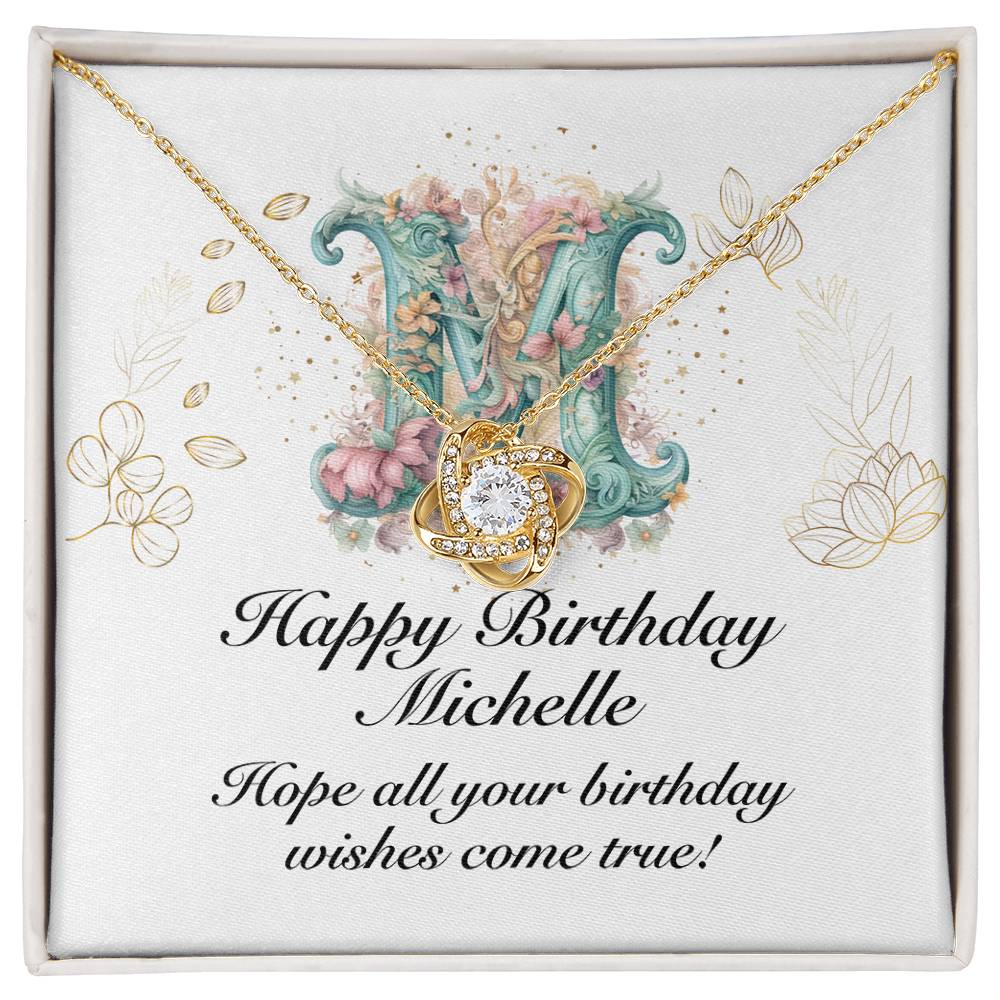 Happy Birthday Michelle v01 - 18K Yellow Gold Finish Love Knot Necklace