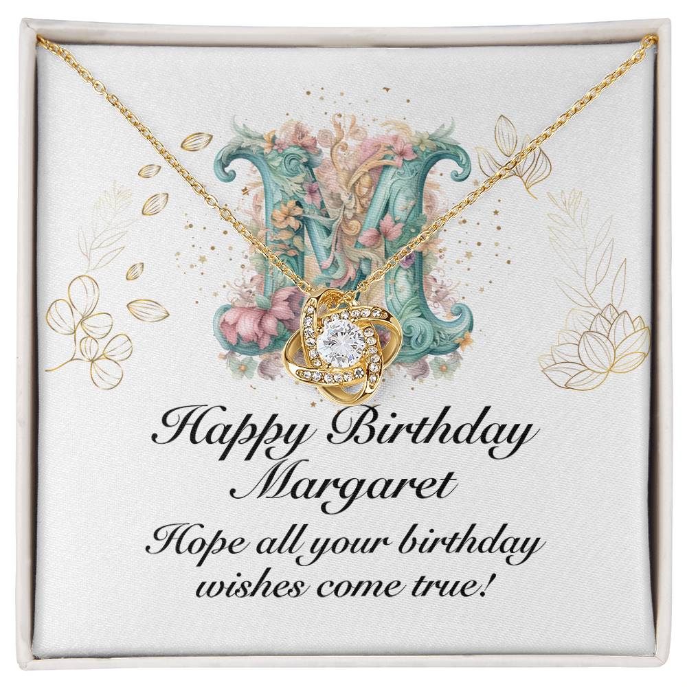 Happy Birthday Margaret v01 - 18K Yellow Gold Finish Love Knot Necklace