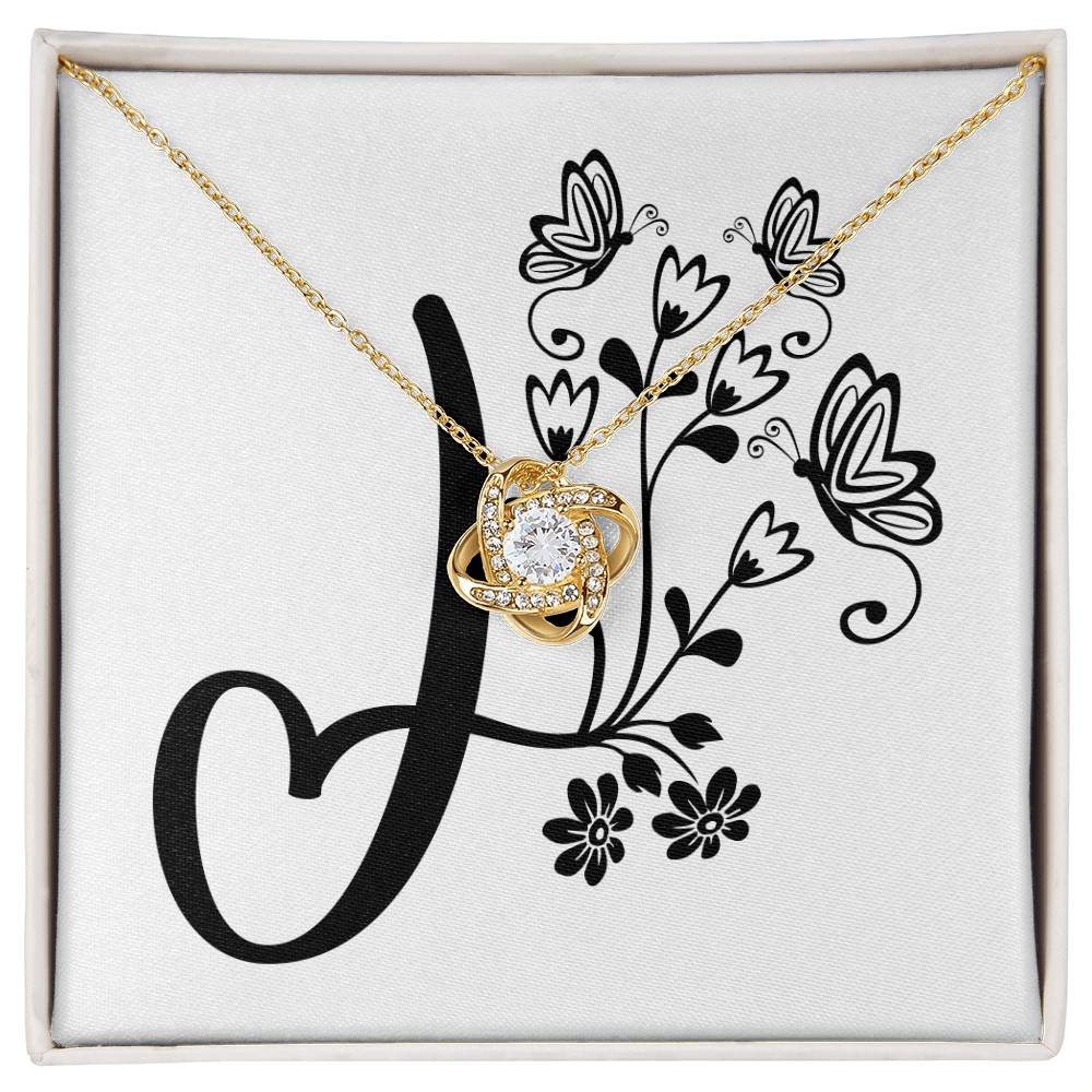 Botanical Monogram J - 18K Yellow Gold Finish Love Knot Necklace