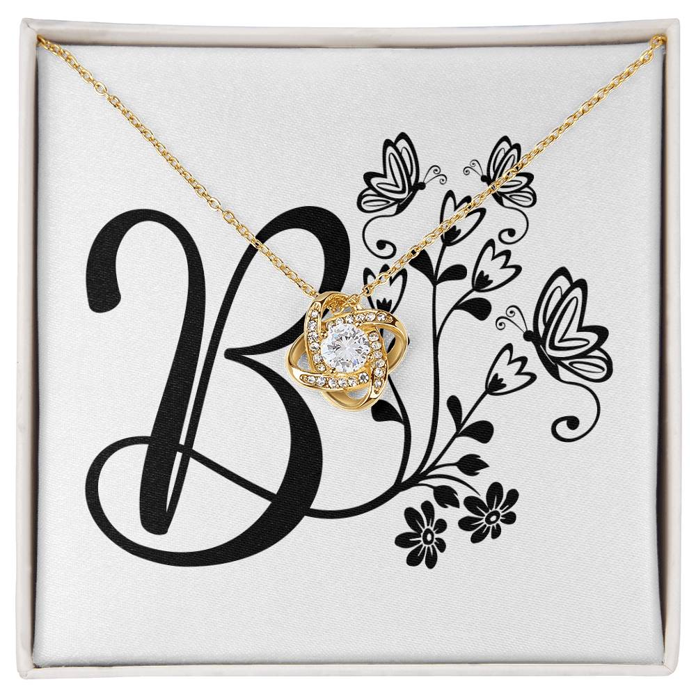 Botanical Monogram B - 18K Yellow Gold Finish Love Knot Necklace