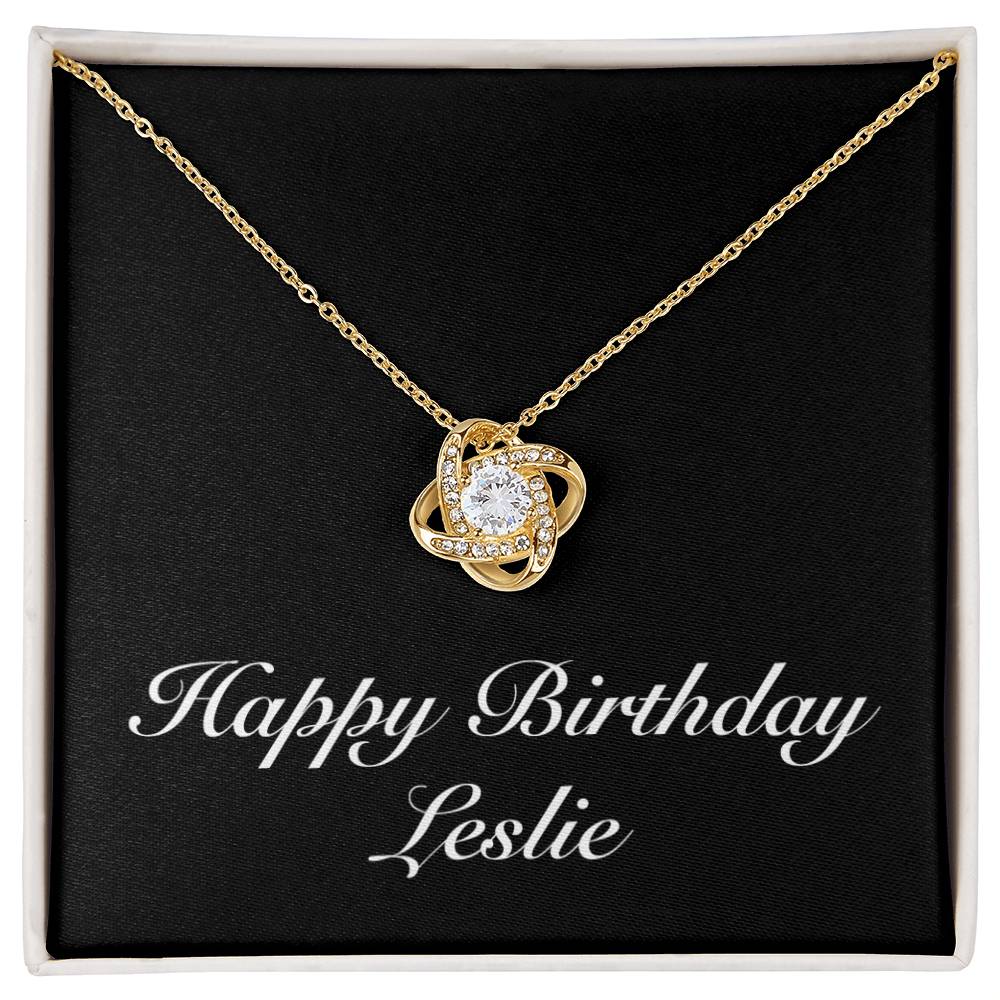 Happy Birthday Leslie v2 - 18K Yellow Gold Finish Love Knot Necklace