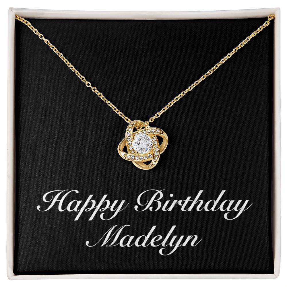 Happy Birthday Madelyn v2 - 18K Yellow Gold Finish Love Knot Necklace