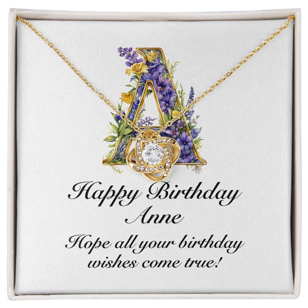 Happy Birthday Anne v02 - 18K Yellow Gold Finish Love Knot Necklace