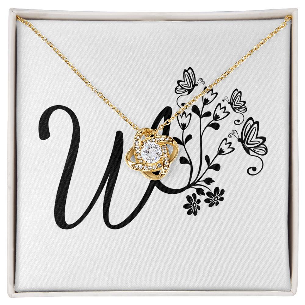 Botanical Monogram W - 18K Yellow Gold Finish Love Knot Necklace