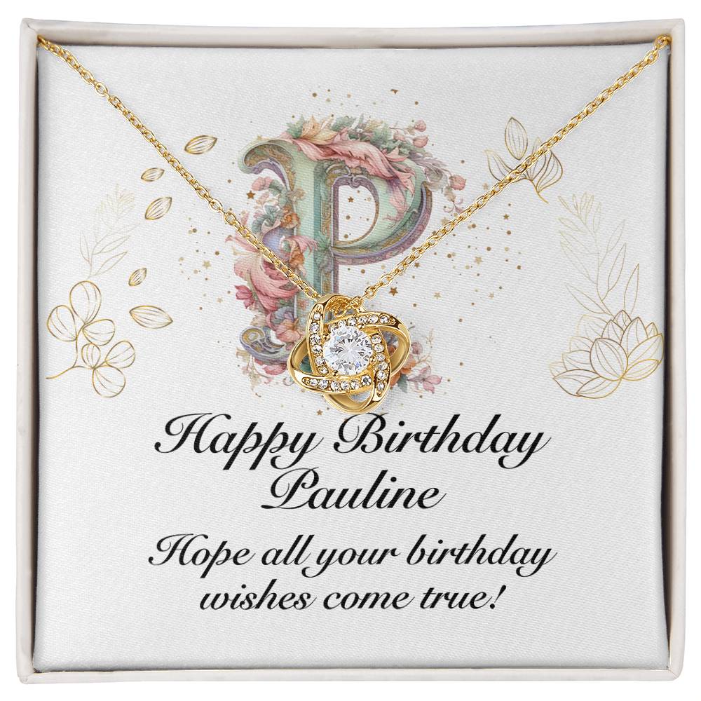 Happy Birthday Pauline v01 - 18K Yellow Gold Finish Love Knot Necklace