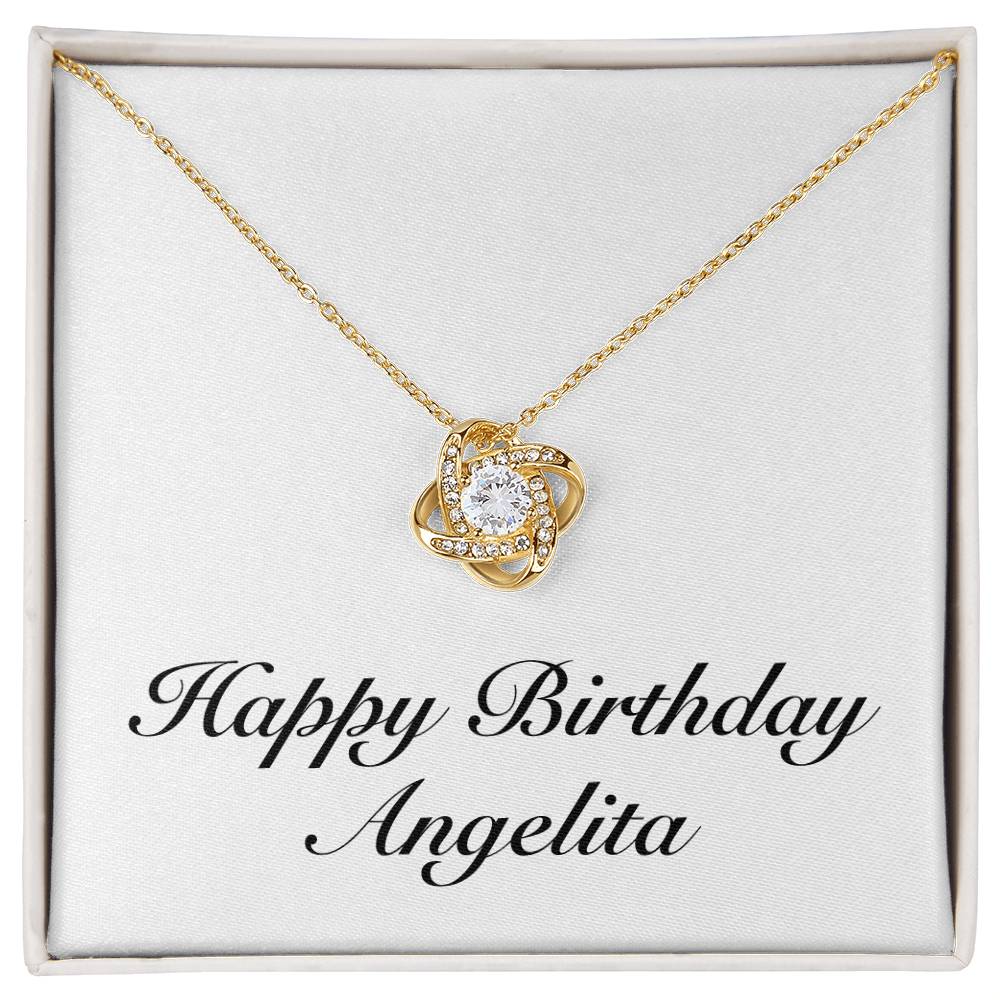 Happy Birthday Angelita - 18K Yellow Gold Finish Love Knot Necklace