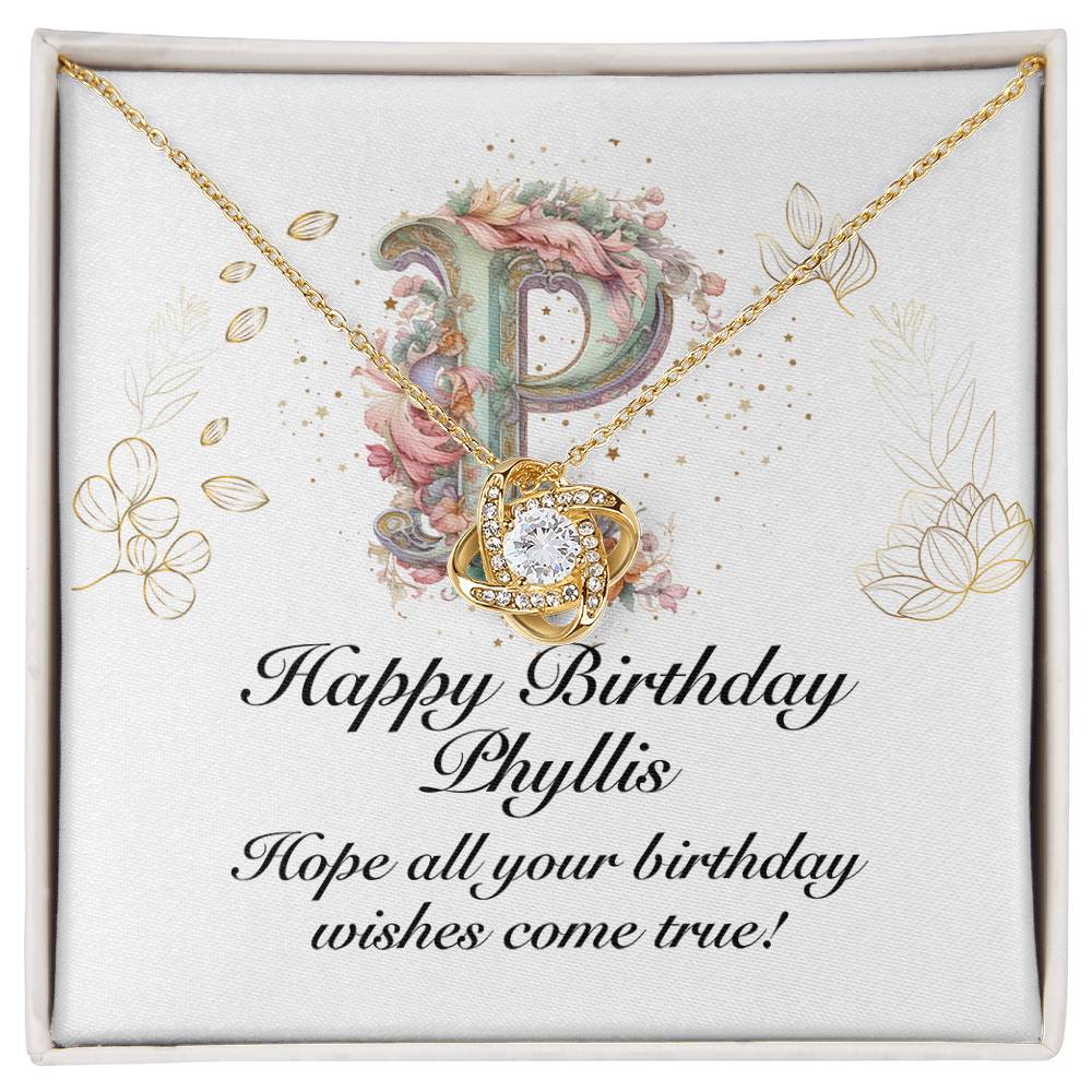 Happy Birthday Phyllis v01 - 18K Yellow Gold Finish Love Knot Necklace