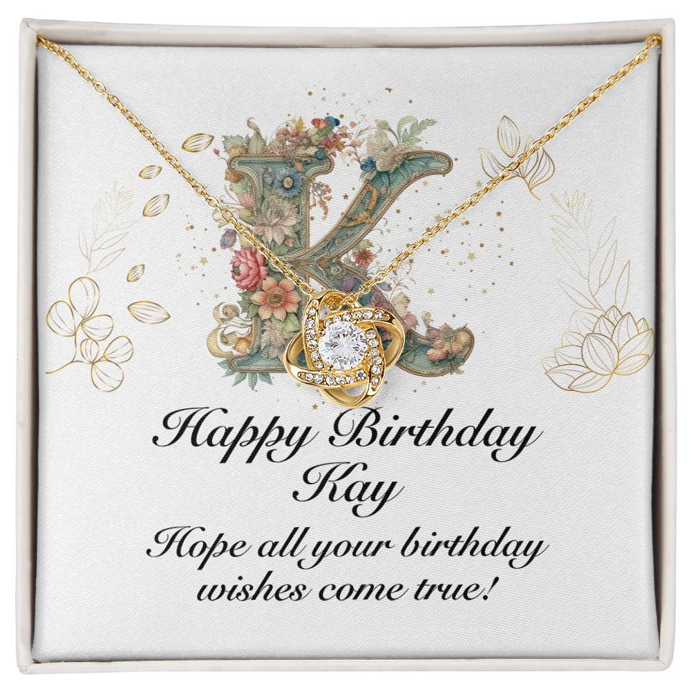 Happy Birthday Kay v01 - 18K Yellow Gold Finish Love Knot Necklace