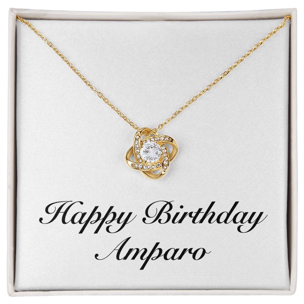 Happy Birthday Amparo - 18K Yellow Gold Finish Love Knot Necklace