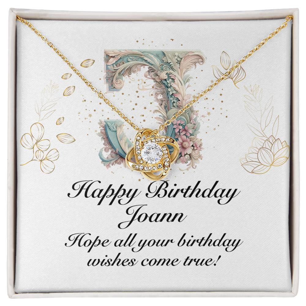 Happy Birthday Joann v01 - 18K Yellow Gold Finish Love Knot Necklace