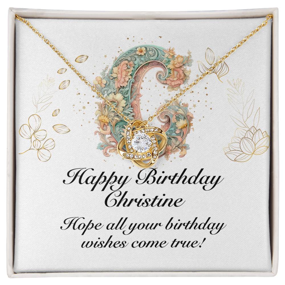 Happy Birthday Christine v01 - 18K Yellow Gold Finish Love Knot Necklace