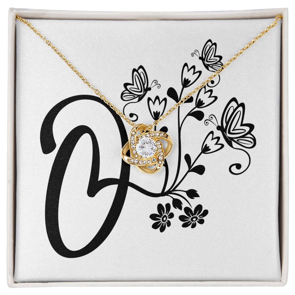 Botanical Monogram O - 18K Yellow Gold Finish Love Knot Necklace