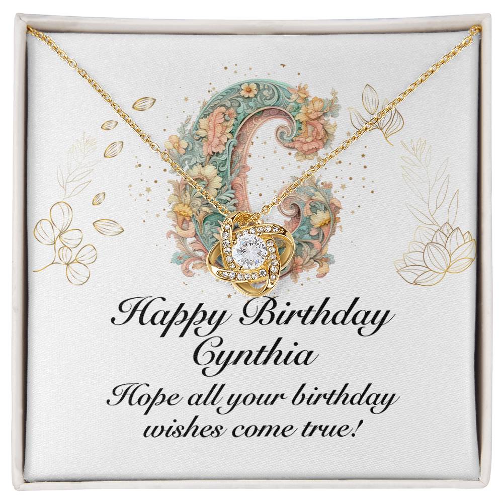 Happy Birthday Cynthia v01 - 18K Yellow Gold Finish Love Knot Necklace