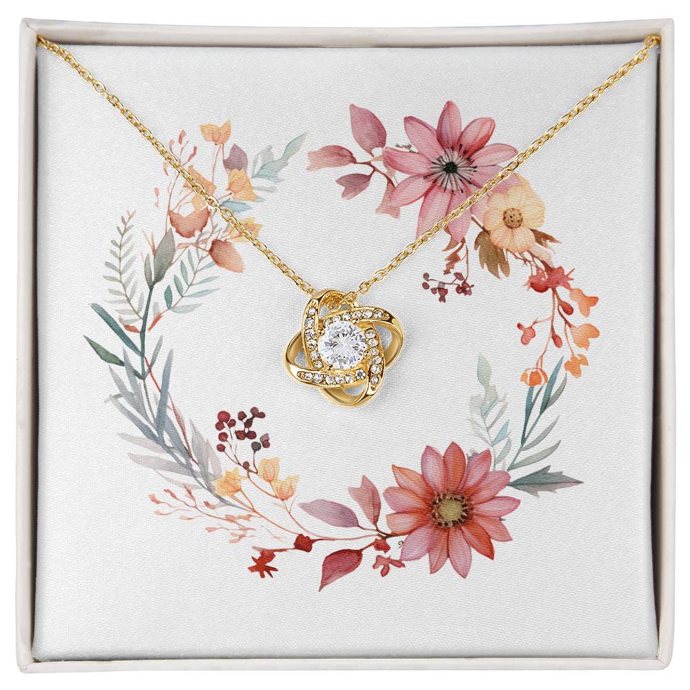Boho Flowers Wreath Watercolor 20 - 18K Yellow Gold Finish Love Knot Necklace