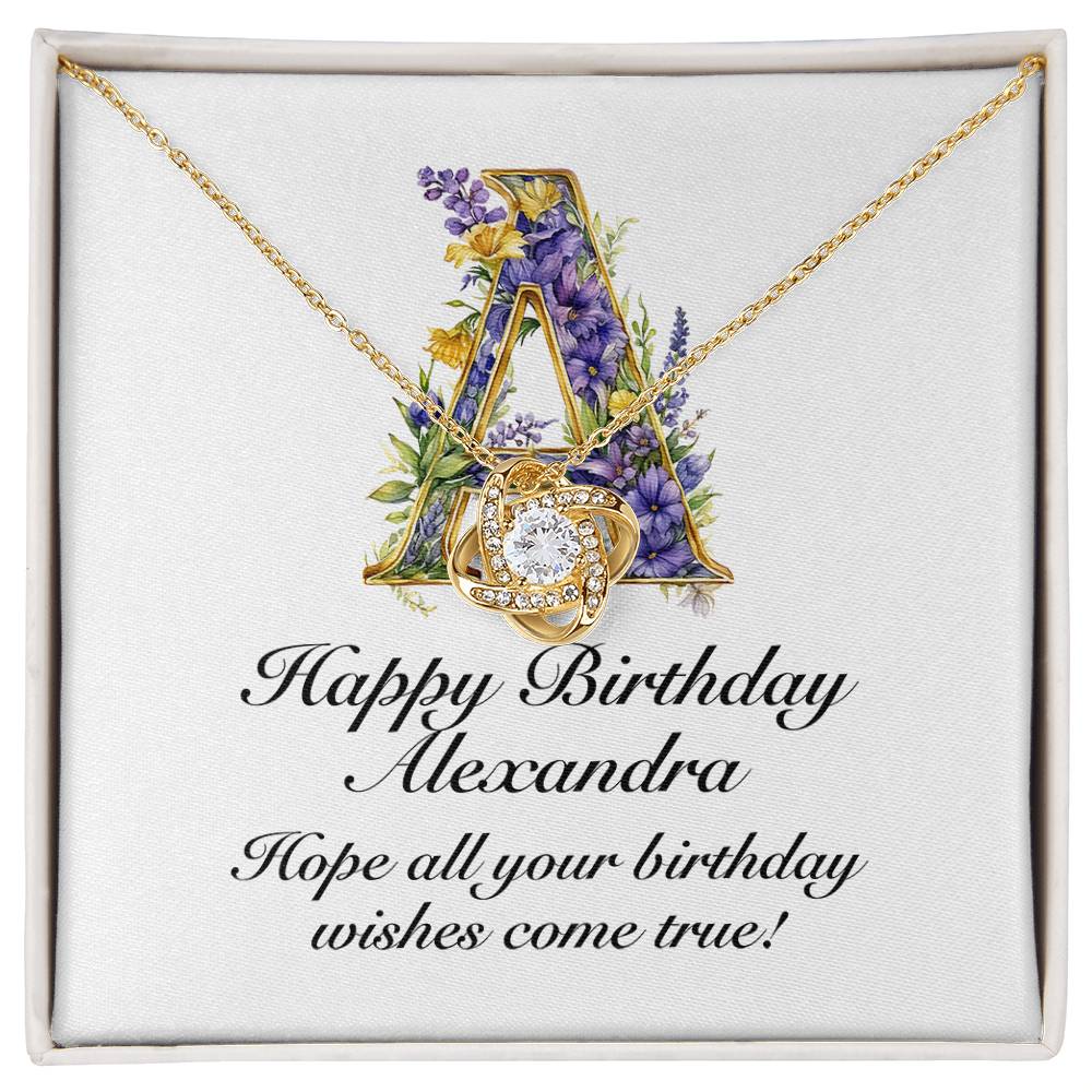 Happy Birthday Alexandra v02 - 18K Yellow Gold Finish Love Knot Necklace