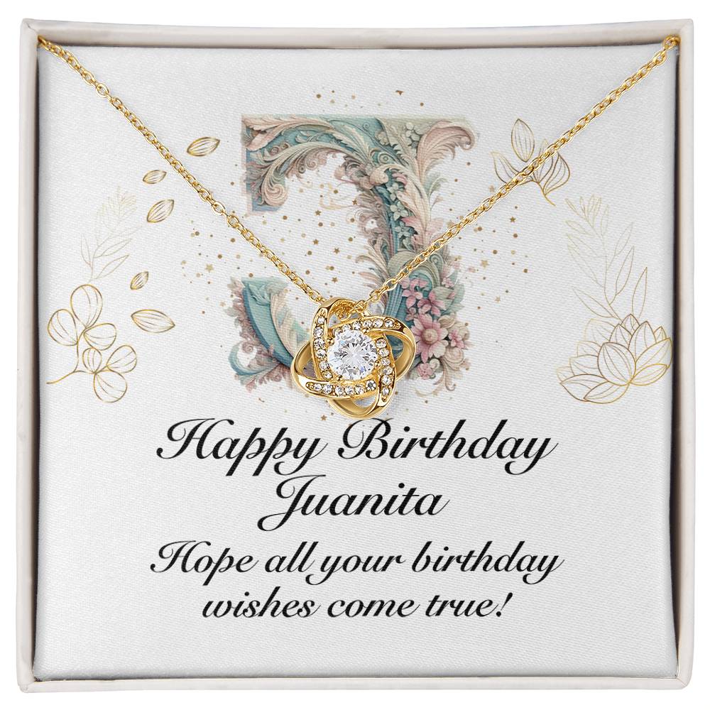 Happy Birthday Juanita v01 - 18K Yellow Gold Finish Love Knot Necklace