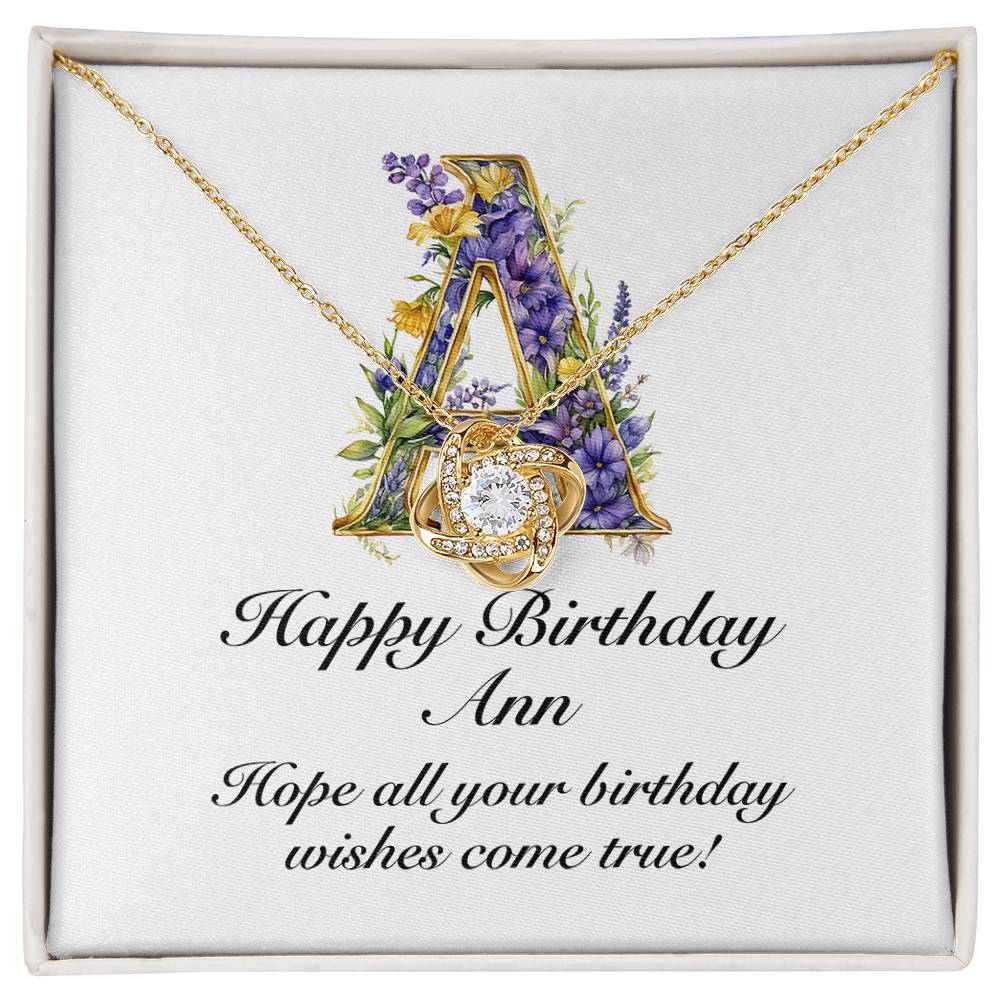 Happy Birthday Ann v02 - 18K Yellow Gold Finish Love Knot Necklace