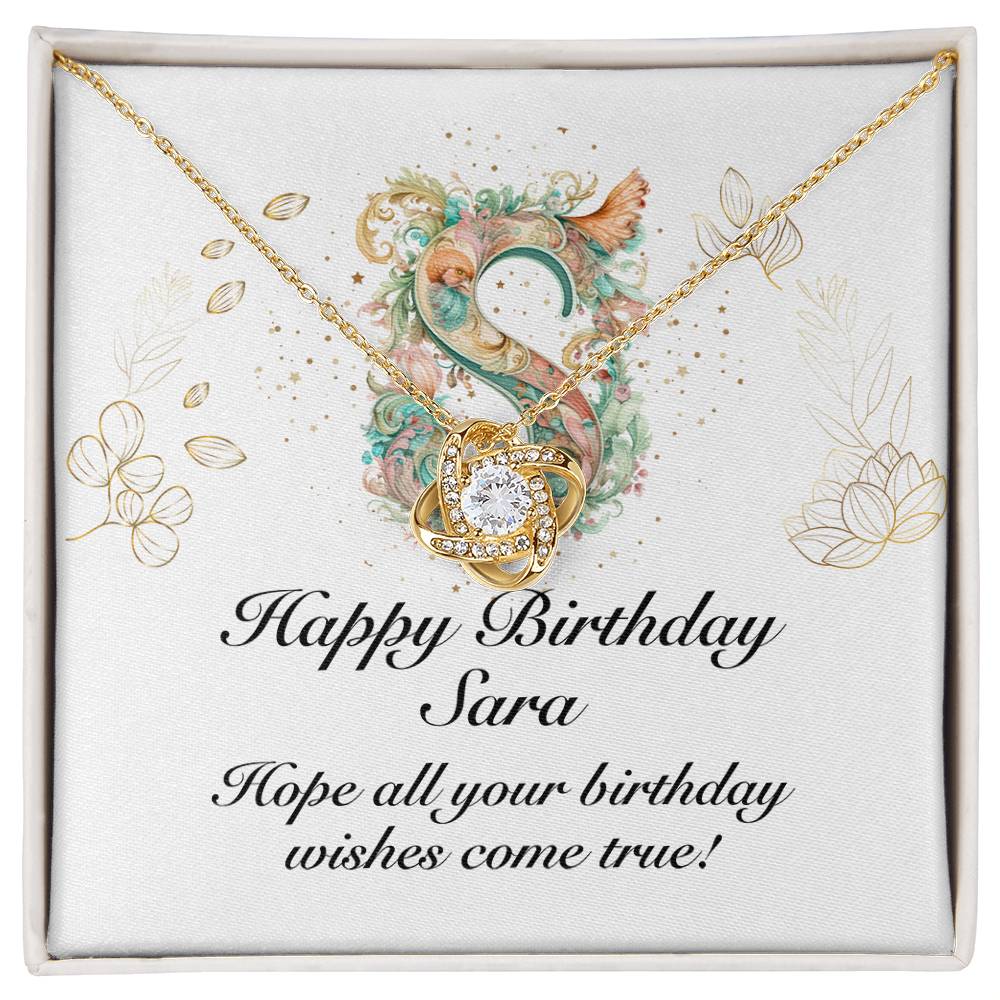 Happy Birthday Sara v01 - 18K Yellow Gold Finish Love Knot Necklace