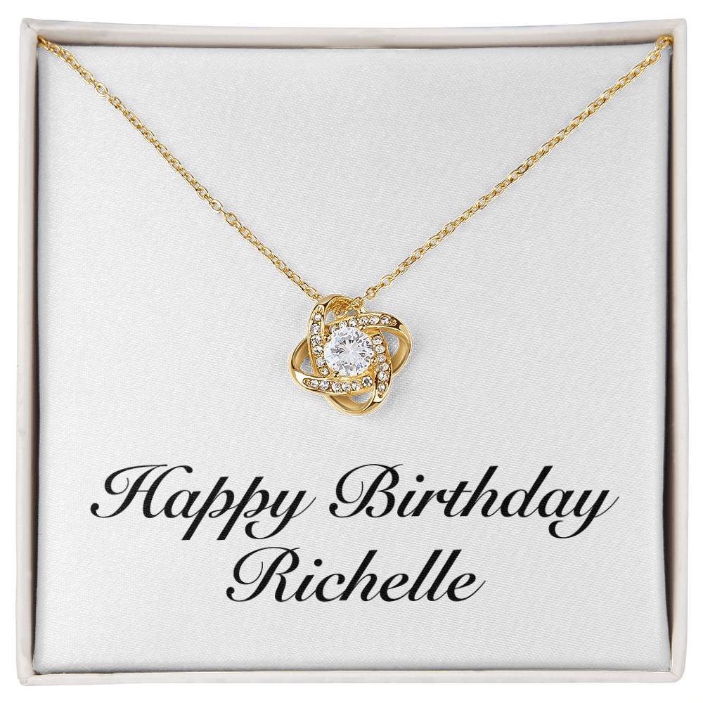 Happy Birthday Richelle - 18K Yellow Gold Finish Love Knot Necklace