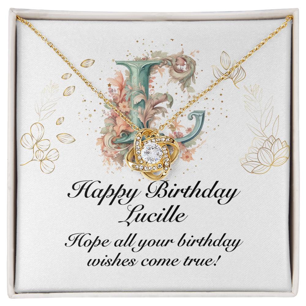 Happy Birthday Lucille v01 - 18K Yellow Gold Finish Love Knot Necklace