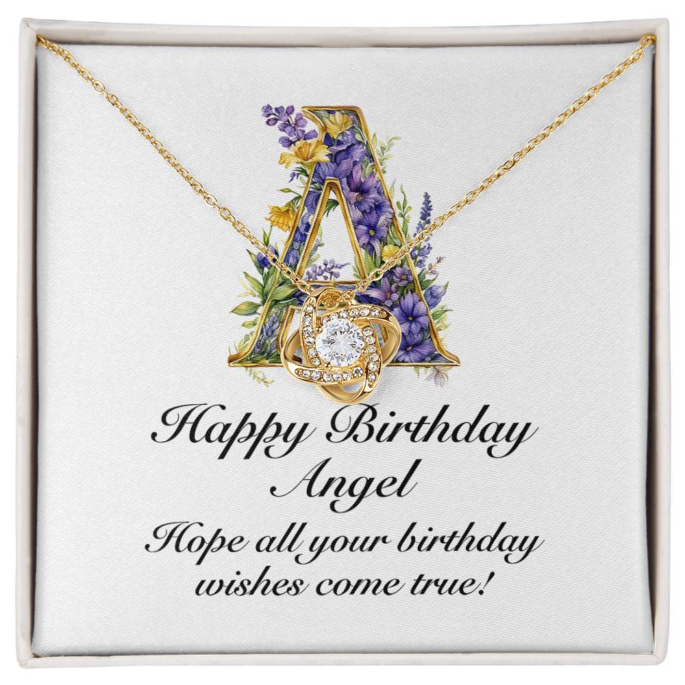 Happy Birthday Angel v02 - 18K Yellow Gold Finish Love Knot Necklace