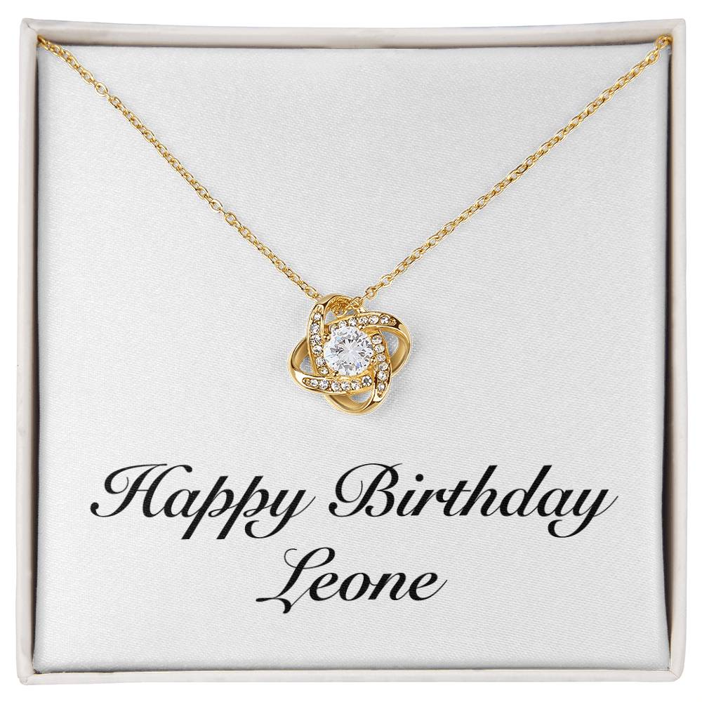 Happy Birthday Leone - 18K Yellow Gold Finish Love Knot Necklace