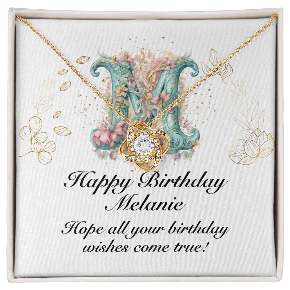 Happy Birthday Melanie v01 - 18K Yellow Gold Finish Love Knot Necklace