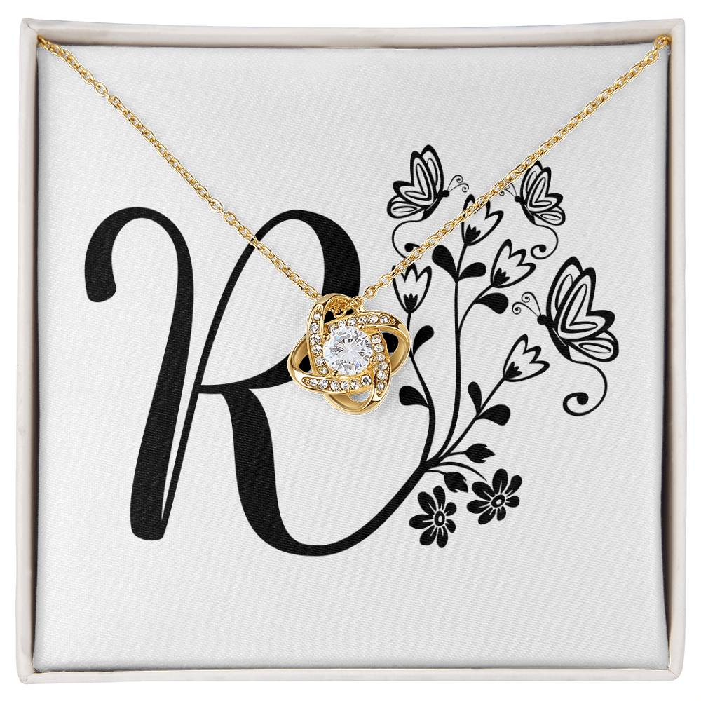 Botanical Monogram R - 18K Yellow Gold Finish Love Knot Necklace