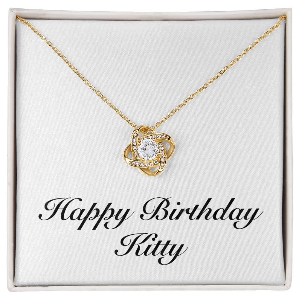 Happy Birthday Kitty - 18K Yellow Gold Finish Love Knot Necklace