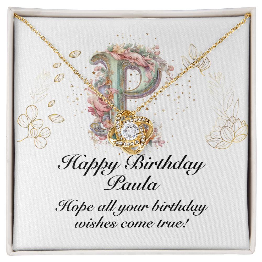 Happy Birthday Paula v01 - 18K Yellow Gold Finish Love Knot Necklace