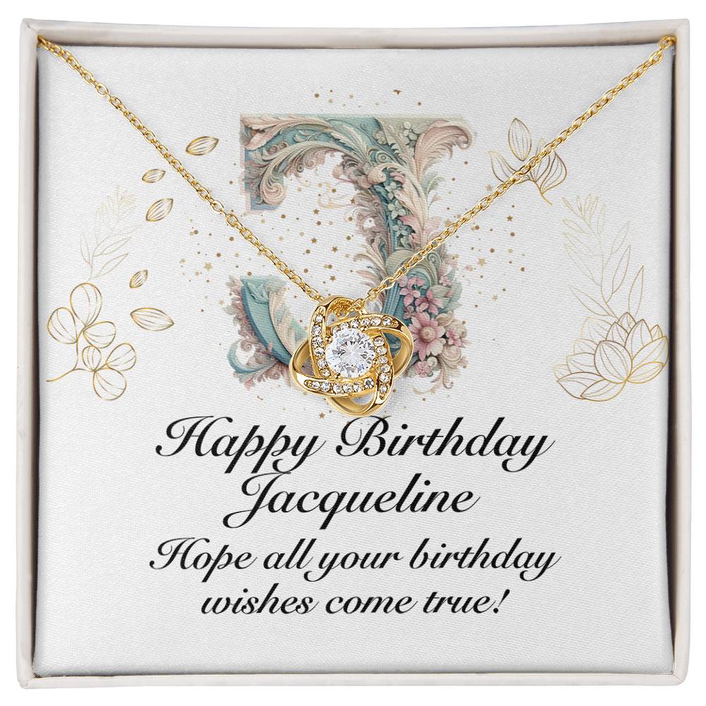 Happy Birthday Jacqueline v01 - 18K Yellow Gold Finish Love Knot Necklace