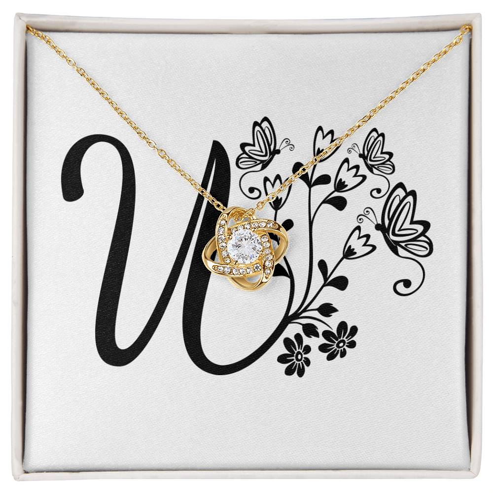 Botanical Monogram U - 18K Yellow Gold Finish Love Knot Necklace