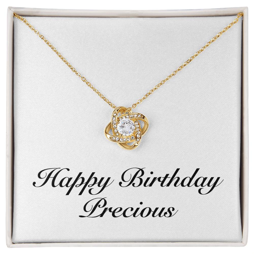 Happy Birthday Precious - 18K Yellow Gold Finish Love Knot Necklace
