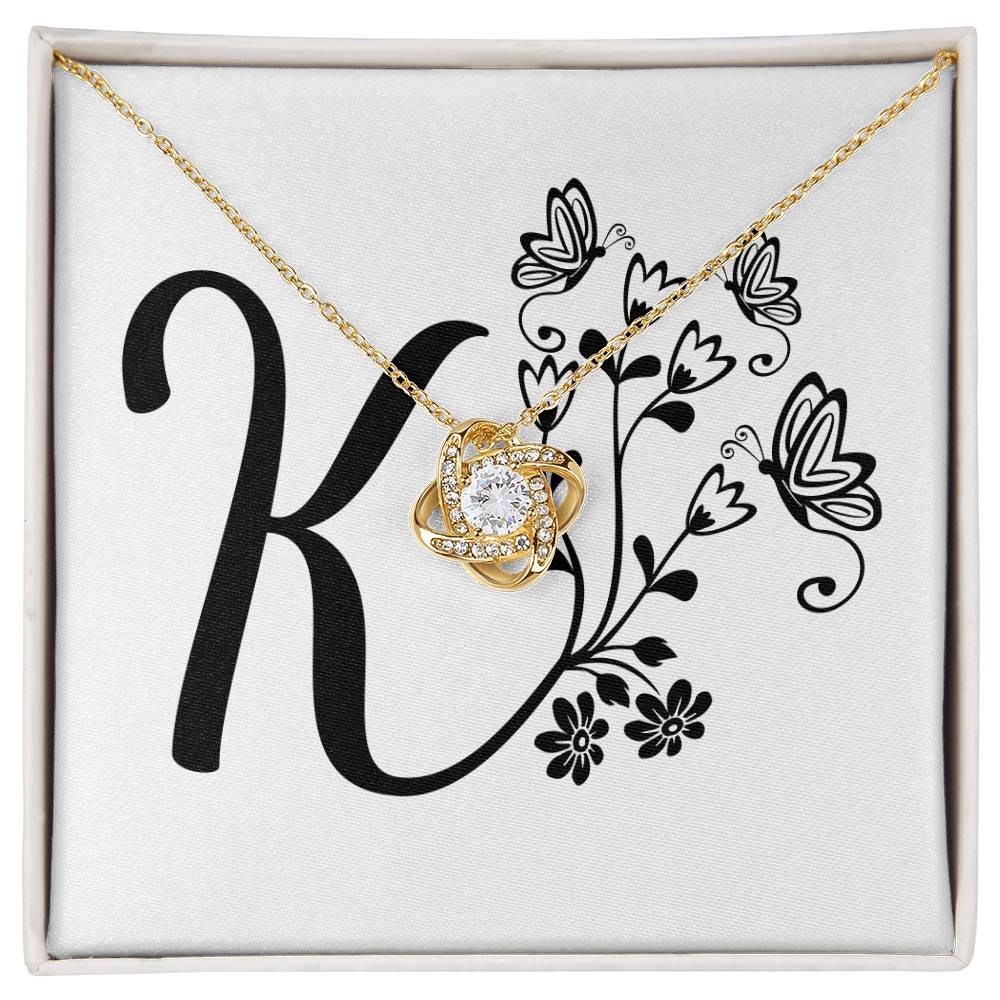 Botanical Monogram K - 18K Yellow Gold Finish Love Knot Necklace