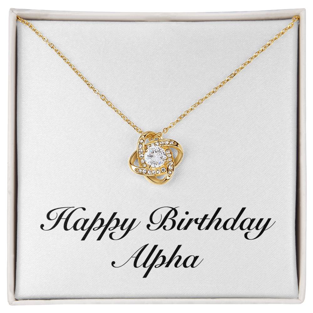 Happy Birthday Alpha - 18K Yellow Gold Finish Love Knot Necklace