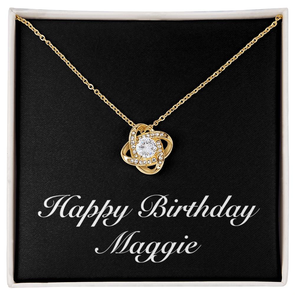 Happy Birthday Maggie v2 - 18K Yellow Gold Finish Love Knot Necklace