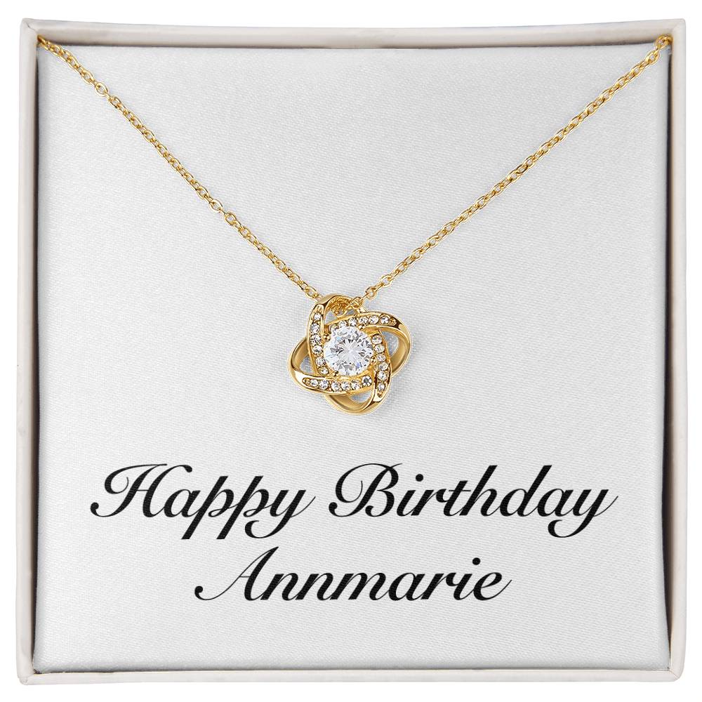 Happy Birthday Annmarie - 18K Yellow Gold Finish Love Knot Necklace