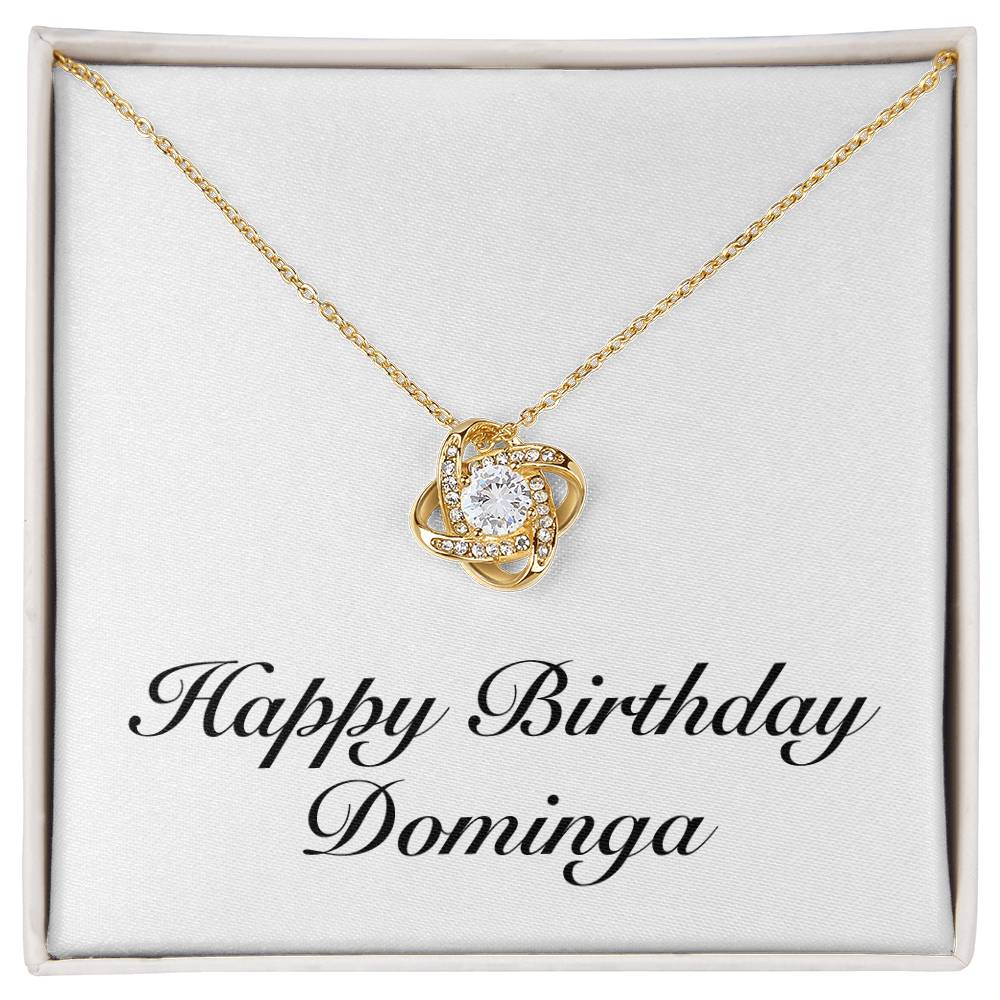 Happy Birthday Dominga - 18K Yellow Gold Finish Love Knot Necklace