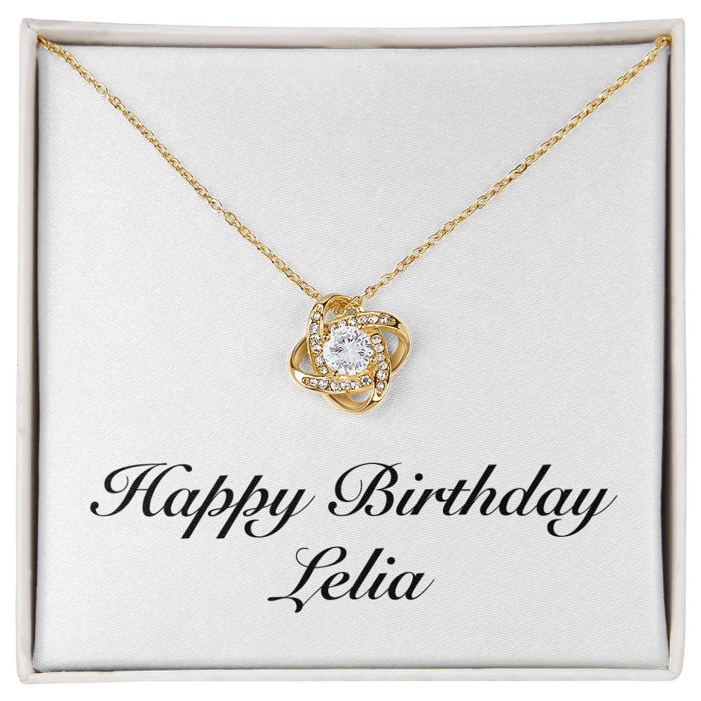 Happy Birthday Lelia - 18K Yellow Gold Finish Love Knot Necklace