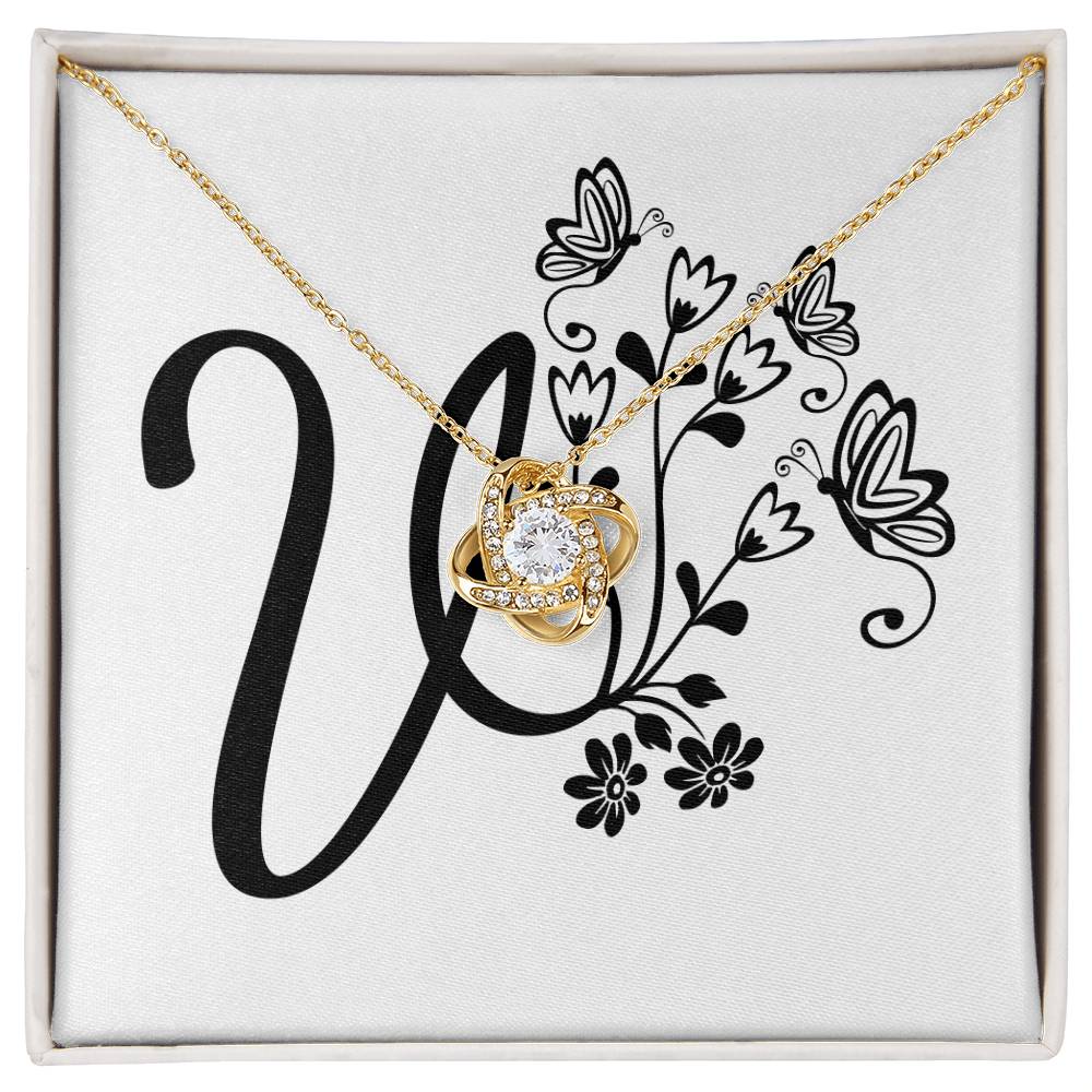 Botanical Monogram V - 18K Yellow Gold Finish Love Knot Necklace
