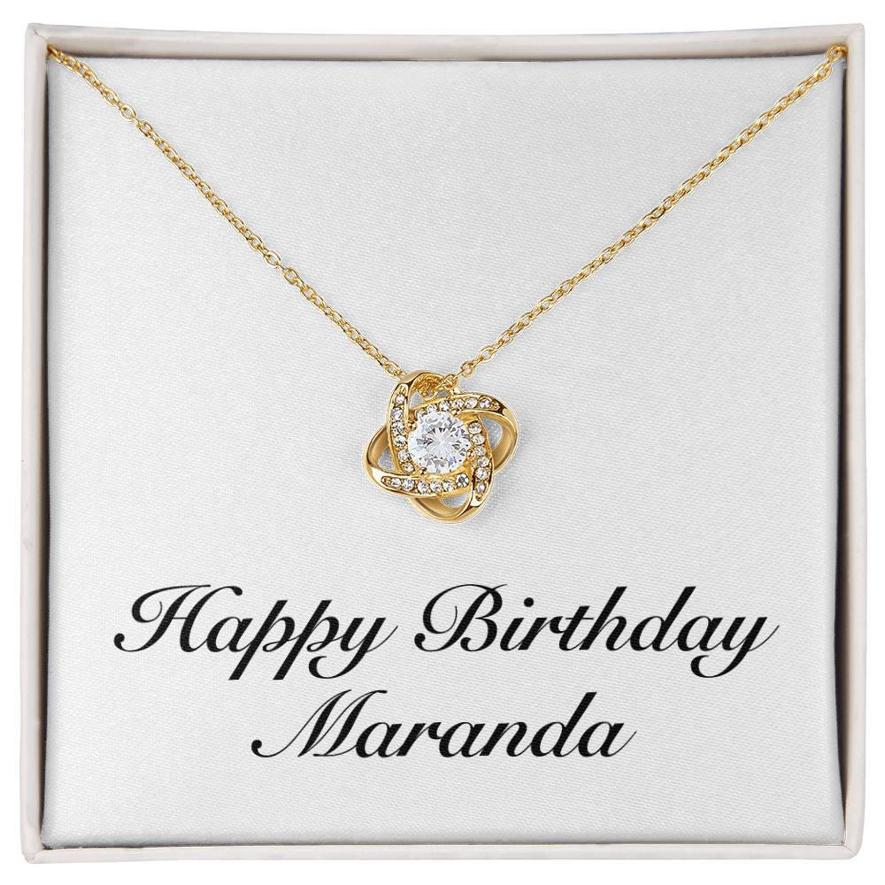 Happy Birthday Maranda - 18K Yellow Gold Finish Love Knot Necklace