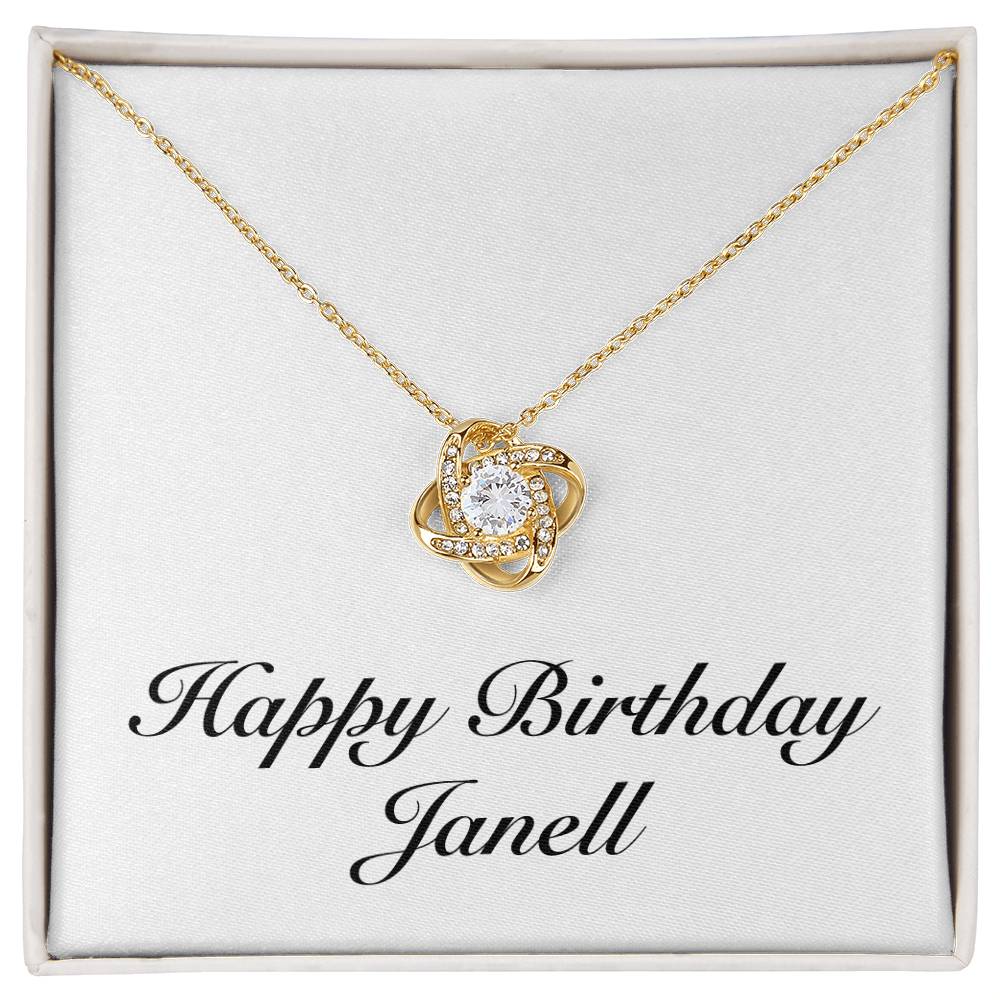 Happy Birthday Janell - 18K Yellow Gold Finish Love Knot Necklace