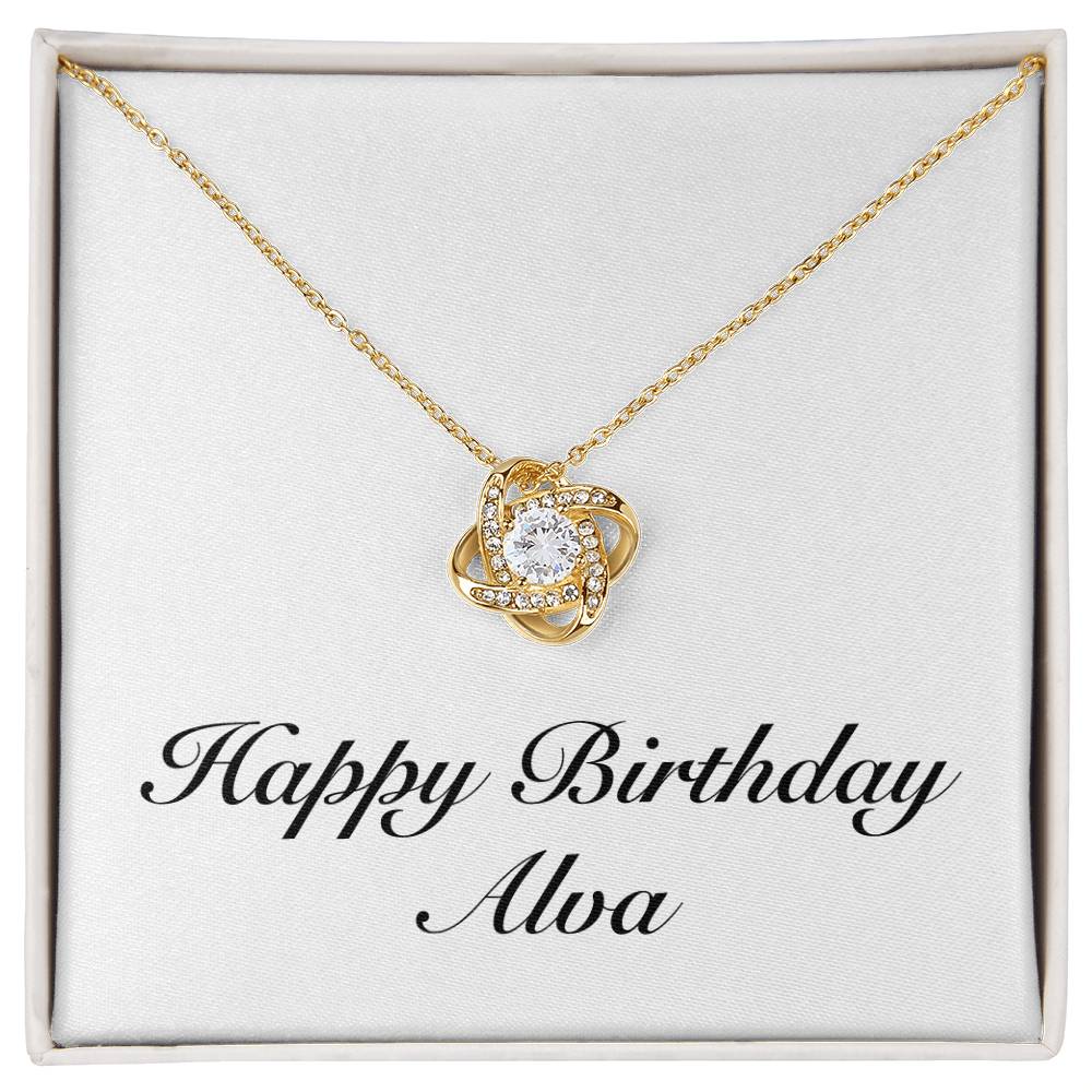 Happy Birthday Alva - 18K Yellow Gold Finish Love Knot Necklace